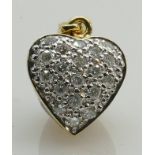 Ladies 9ct gold heart shaped pendant: Set with diamonds, 3g.