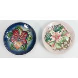 Two Moorcroft Coaster in Blackberry Mallow & Simeon Patterns: seconds , each diameter 12cm(2)