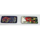 Moorcroft Clematis & Trial Satin Flower(hairline to rear) Patterned Oblong trays: 20cm x 9cm