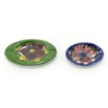 Two Moorcroft Anemone Patterned Oval dishes: diameter of largest 16cm