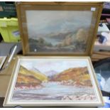 Framed Oil on Board Landscape: together with earlier similar print(2)