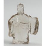 20th century rock crystal figure of a Mandarin: Damage to outstretched arm noted, height 9cm.