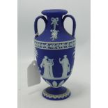 Wedgwood Dip Blue Handled Small Vase: height 15.5cm