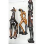 Four Wooden African Theme Figures: height of tallest 65cm(3)