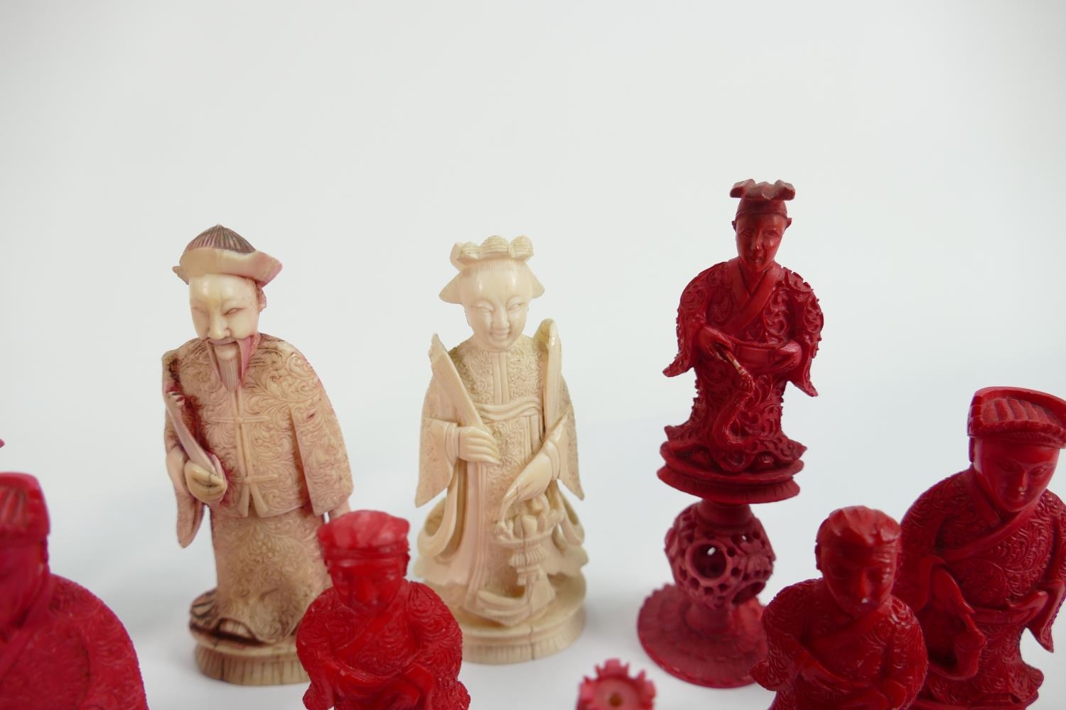 A collection of early Bone Chess Pieces: tallest 9.5cm , Damages noted, Please Study images as no - Image 2 of 4