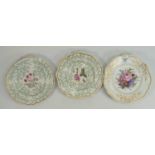 Three Chamerlains Worcester hand painted plates: One impressed Chamberlains, the other two have a