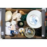 A mixed collection of items to include damaged Beatrix potter figure, Wedgwood items Beswick birds
