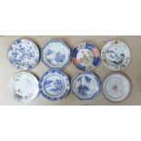 8 x various Chinese plates all with faults: Includes Plate with dark green grassy mounds -