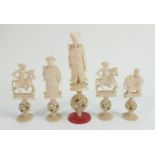A collection of early Bone Chess Pieces: tallest 16cm , Damages noted, Please Study images as no