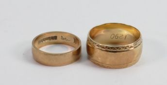 Two hallmarked 9ct gold wedding ring bands: Weight 8g, sizes O & K (2)