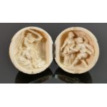 18/19th century Dieppe carved Ivory Diptych with religious scene The Birth of Jesus: Diameter 6cm.