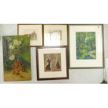 Group of 5 pictures including watercolour by John Wilson Sheffield 1970: Measuring 53cm x 42cm