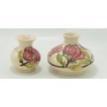 Moorcroft Pink Magnolia on Cream Ground Vases: height of tallest 11cm