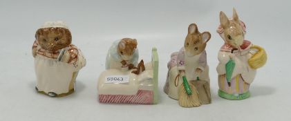 Royal AlbertBeatrix Potter Figures: Peter in Bed, Hunca Munca Sweeping, Mrs Rabbit & Mrs Tiggy