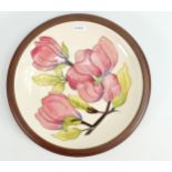 Moorcroft Pink magnolia on Cream Ground Framed Bowl: silver line seconds, diameter 29cm