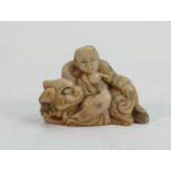 19th Century Chinese Carved Hardstone Figure of immortal seated upon lion dog : height 5.4cm