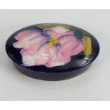 Moorcroft Pink Magnolia on Blue Ground Oval Powder Box: diameter at widest 13cm