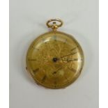 18ct gold cased mid size pocket watch: Case & movement marked Hawleys London. Inner dust cover