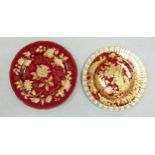 Wedgwood Burgundy & Gilt Decorated Wall Plate: together with a similar Royal Crown Derby plate