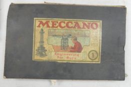 Boxed Meccano No.1 toy construction set: Complete with instructions, box a little tatty.