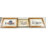 Two Chinese paintings on rice paper and one on silk: Pair measuring 32cm x 45cm overall all