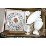 A collection of Wedgwood items to include: lamp base, damage centerpiece bowl, calendar plates etc