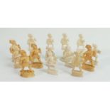 A collection of early Bone Chess Pieces: tallest 6.2cm , spears missing from majority of pawns,