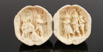 18/19th century Dieppe carved Ivory Diptych with religious scene: Diameter 5cm. Please note that