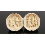 18/19th century Dieppe carved Ivory Diptych with religious scene: Diameter 5cm. Please note that