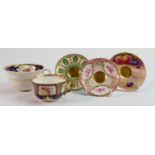 Royal Doulton & Royal Worcester fancily decorated pieces: Coffee saucers x 3 with 2 early similar