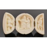 18/19th century Dieppe carved Ivory Triptych with religious scene: Diameter 5.5cm. Please note