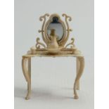 19th century carved & pierced Dieppe miniature dressing table: Height 8.5cm, re-glued and damaged