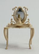 19th century carved & pierced Dieppe miniature dressing table: Height 8.5cm, re-glued and damaged