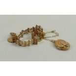 9ct gold gate bracelet and pendant with chain: Bracelet badly dented and distorted, gross weight 6.