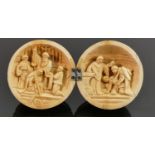 18/19th century Dieppe carved Ivory Diptych with religious scene of John The Baptist: Diameter 5.