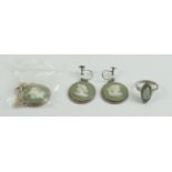 Wedgwood sterling silver jewellery pendant on silver chain screw earrings and a ring: Overall