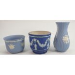 Wedgwood Jasperware items to include: vase & planter together with earlier dip blue planter,