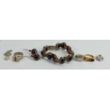 Assortment of silver & gem set jewellery: Gross weight 89g, includes garnet set bracelet & earrings,