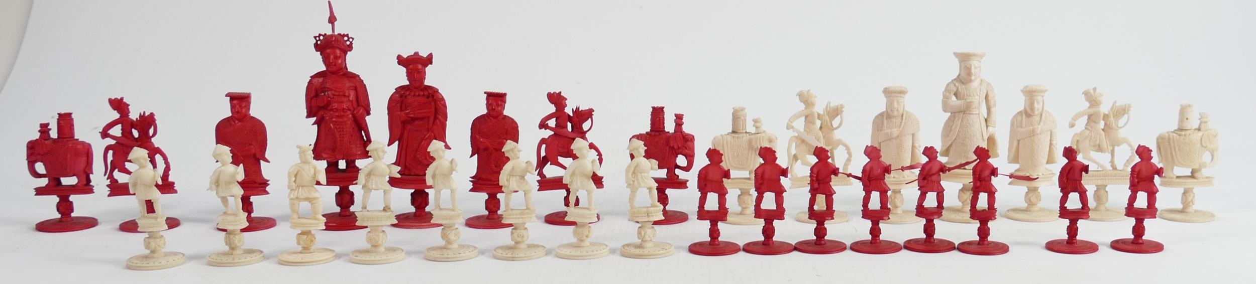 19th / Early 20th Century Carved Ivory Chess set: White Queen missing height of king 9cm - Image 2 of 2