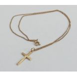 9ct gold cross and 9ct gold chain, 2.5g: