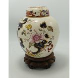 Mason Blue Mandalay Patterned Ginger Jar: height on stand 21.5cm