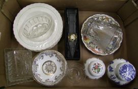 A mixed collection of ceramic items to include; Grindley rimmed soup bowls, crystal model of Big
