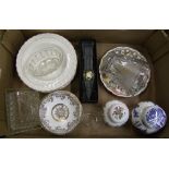 A mixed collection of ceramic items to include; Grindley rimmed soup bowls, crystal model of Big