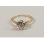 Ladies 9ct Solitaire Gold Ring: set with white stones, 2.2g, size m