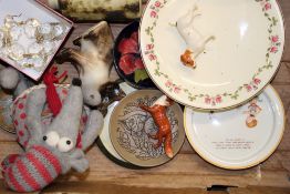 Royal Doulton teapot stand: Shelley nursery bowl, Moorcroft bowl, Winstanley cat, Beswick dog and