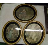 Three oval gilt framed prints: