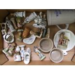A mixed collection of items to include: Continental figures, Belgium beer stein etc ( 1 tray)