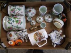 A mixed collection of items to include: graduated set of five lidded storage jars, figures,