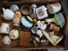 A mixed collection of items to include: Falcon ware vase, Royal Worcester pin dish tankards etc (