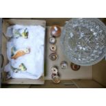 A mixed collection of items to include large pressed glass fruit bowl, lustered miniatures, Royal